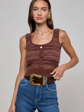 L'AGENCE Galene Striped Brown Textured Knit Tank S $295